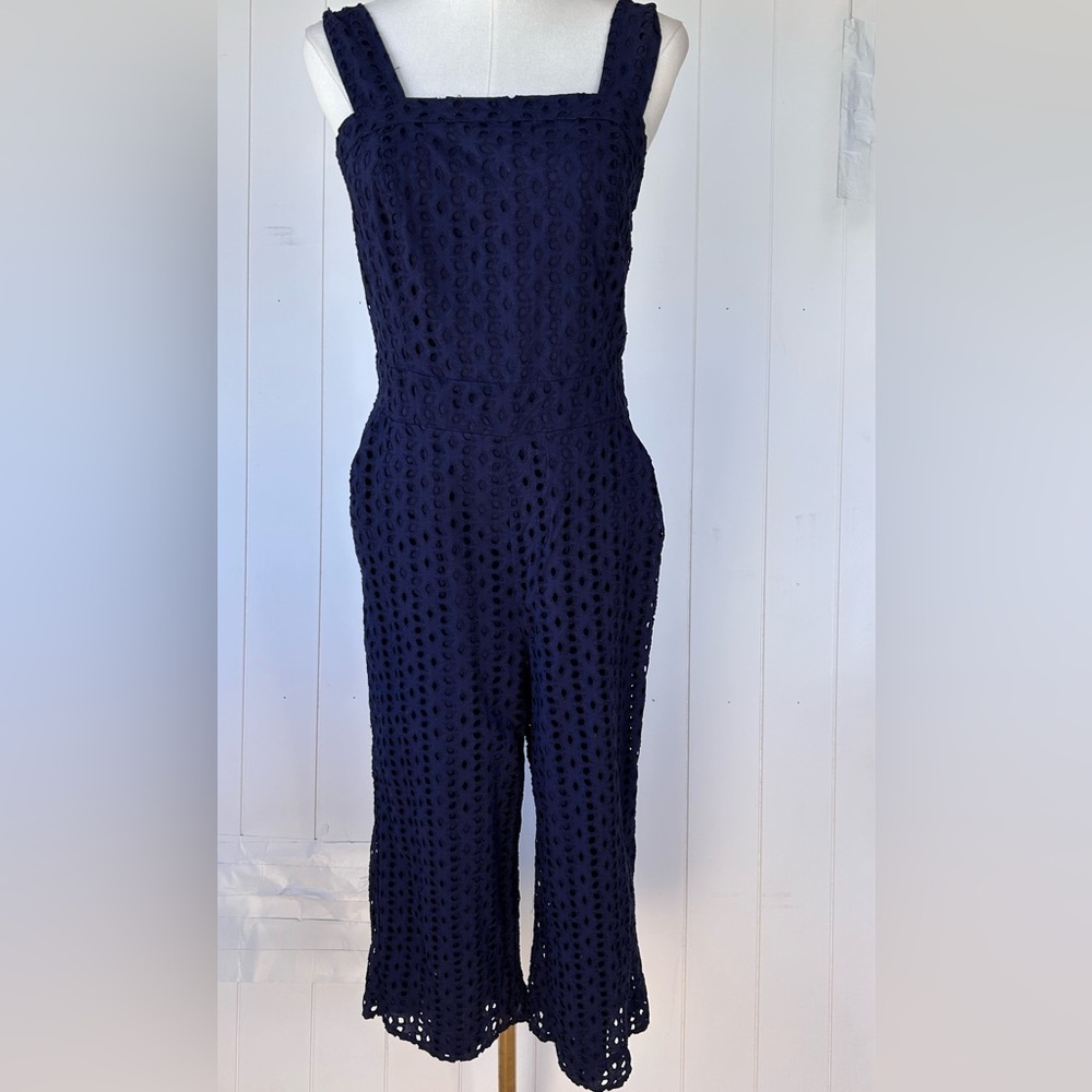 Maison Jules by Anthropologie‎ Women’s Navy Eyelet Crop Leg Jumpsuit Size 6